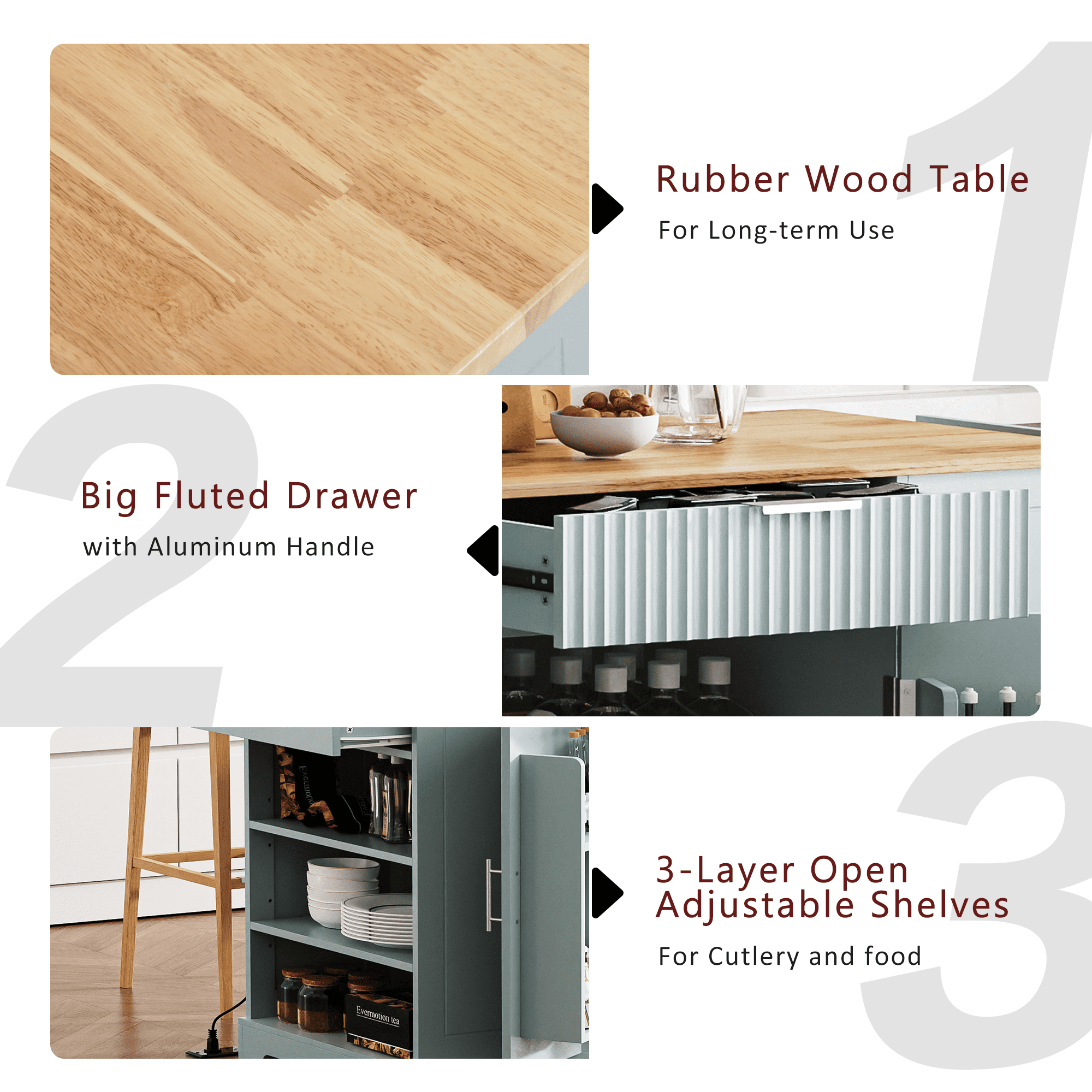 Homy Casa 48" Rolling Garage Cabinet, Drawers, Adjustable Shelves,Power Outlet, for Workshop, Grey Blue