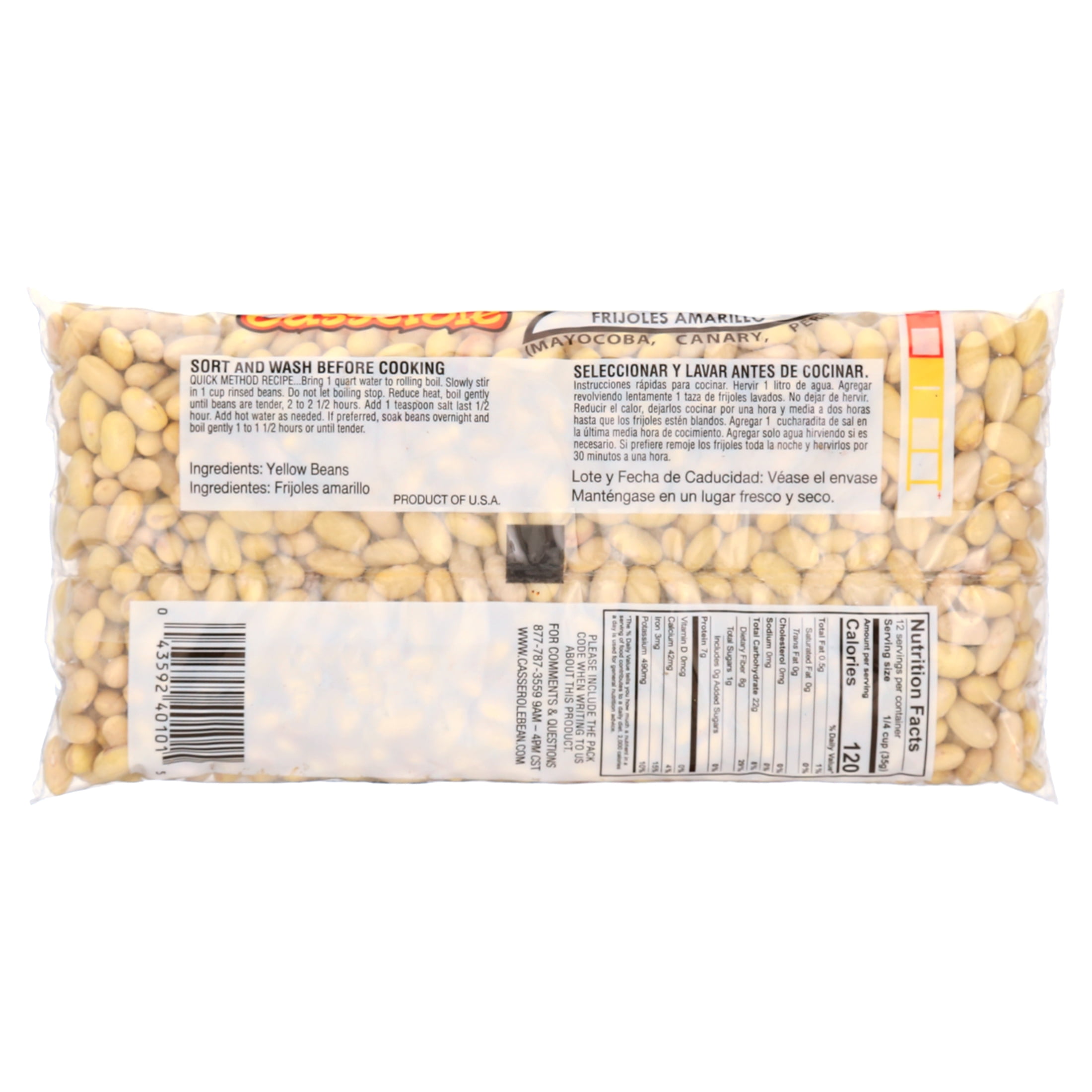 Casserole 1 lb Yellow Beans. Tree Nut-Free and Peanut-Free