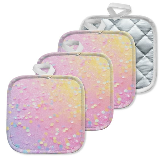 4 Pack Pot Holders,Kitchen Essential, Potholder Set,Colorful Sequin Background With Gradient Effect