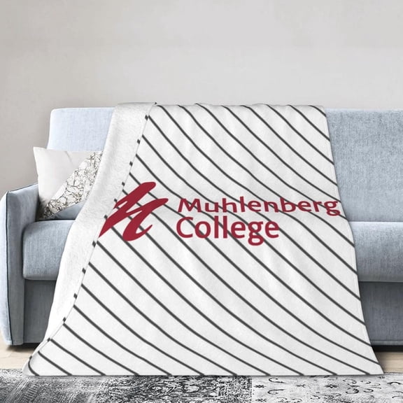Muhlenberg College Logo Fleece Blanket, Very Soft Microfiber Flannel Blanket for Couch Warm and Cozy for All Seasons, Black