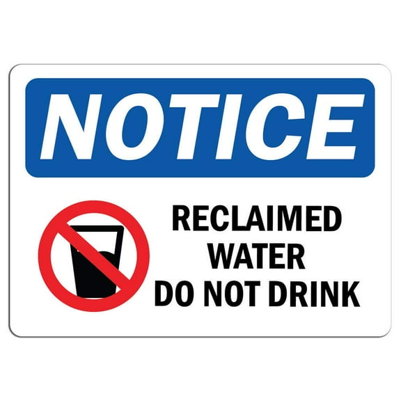 Vinyl Stickers - Notice - Reclaimed Water Do Not Drink Sign with Symbol - Safety and Warning Warehouse Signs Stickers - 3.5" x 5" - 3 Pack