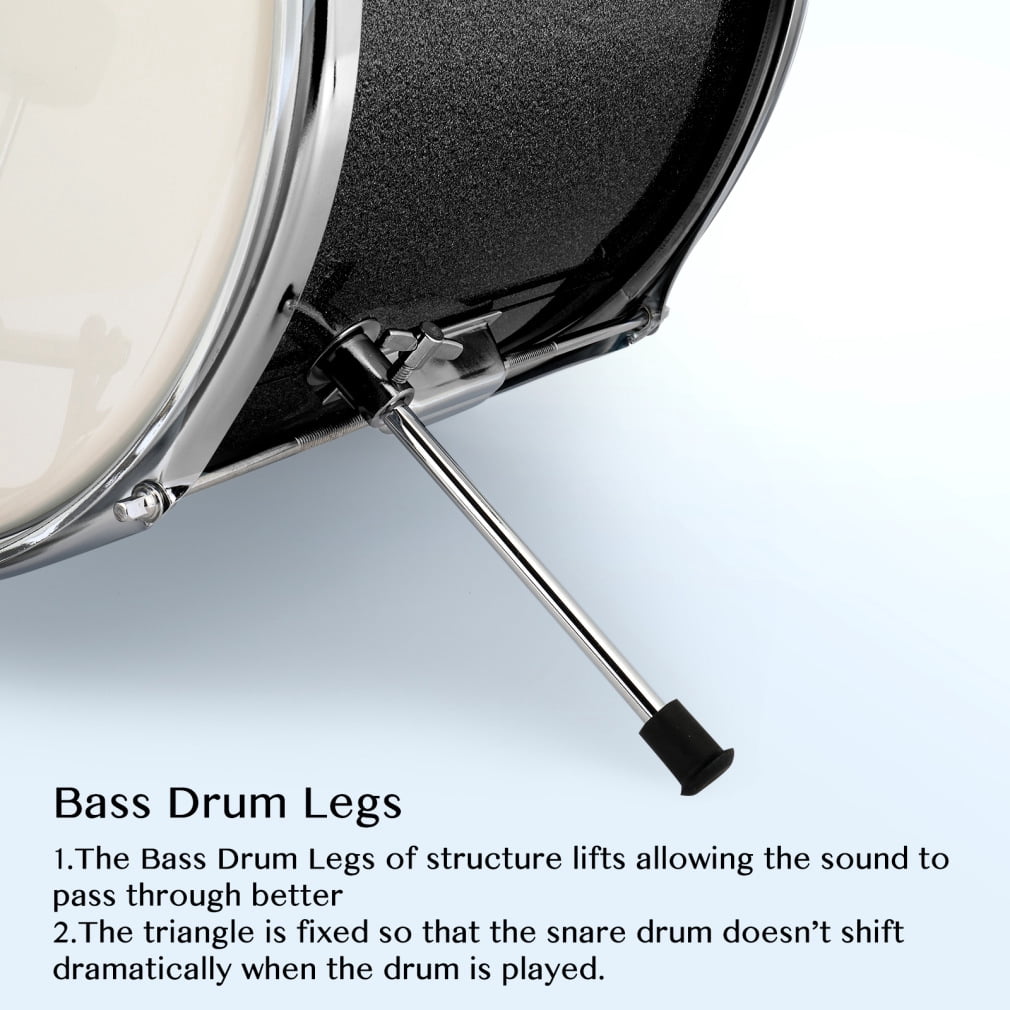 Kids Drum Set, 3-Pieces Junior Beginner Drum Kit with Adjustable Throne Stool, Bass Drum Pedal and 2 Drumsticks, 14 Inch Drum Musical Instruments with Cymbal, Tom and Snare Drum, Black