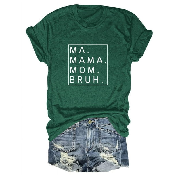Camiseta holgada de manga corta con estampado de letras MA Mama Mom Bruh: estampado de letras moderno, cómoda y casual.