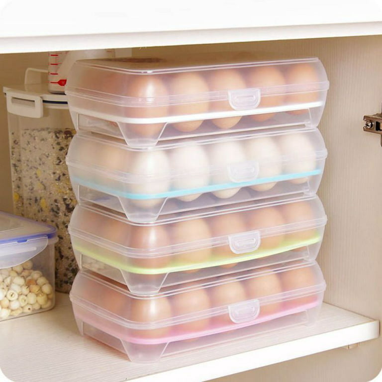 Egg Holder for Refrigerator, 15 Egg Tray, Deviled Egg Containers Large  Plastic Egg Tray Carrier for Fridge Kitchen Egg Storage Compact Stackable  Durable Clear with Lid 