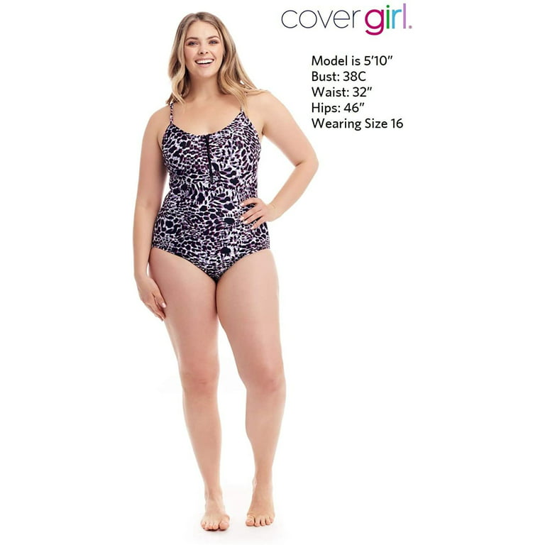 Cover Girl One Piece Swimsuit for Women Plus Size Curvy Swimwear Tummy  Control - Zip Up - Zip Up, Leopard/Black, Size 14