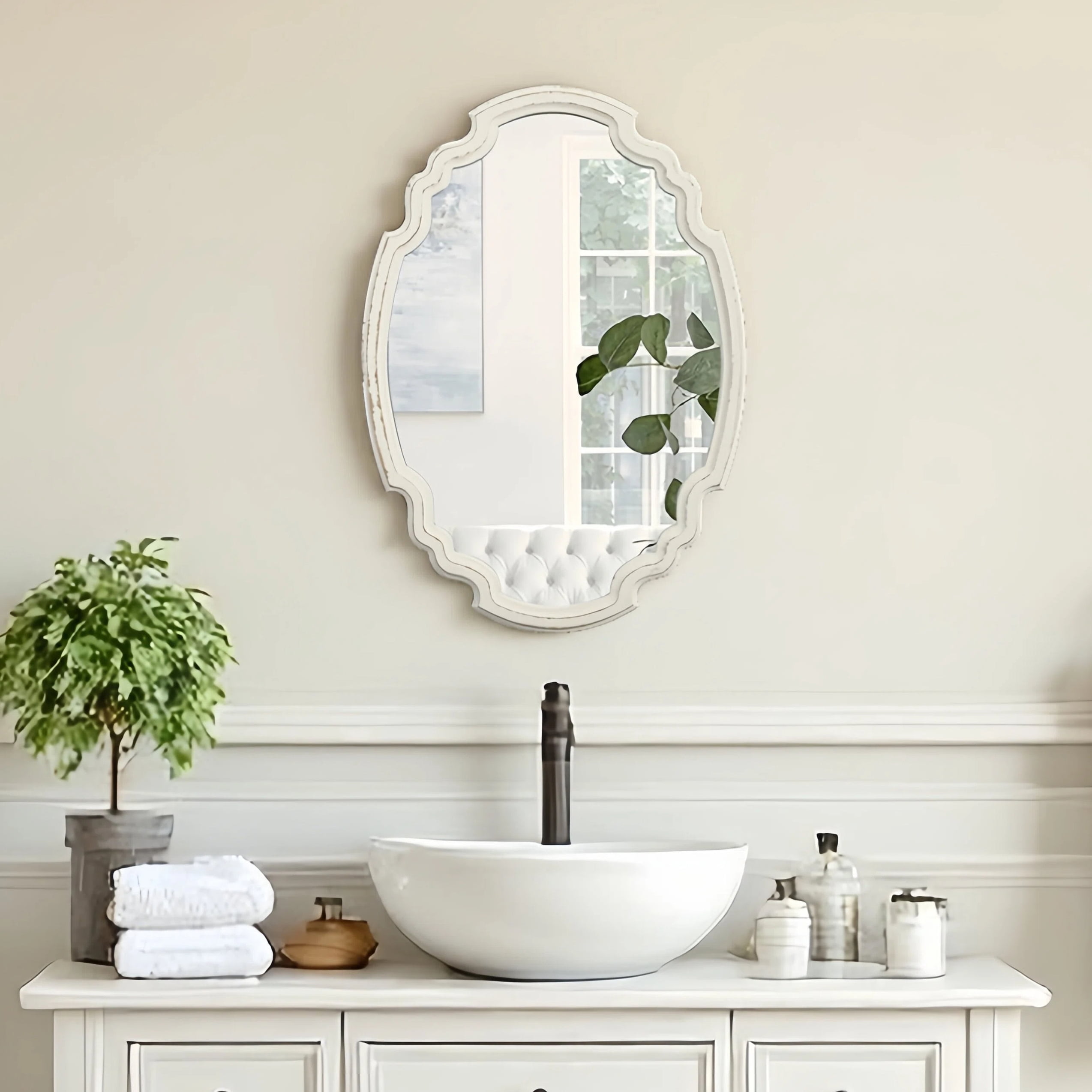 Sintosin Vintage Oval Wall Mirror with Wooden Frame, 16x23 inches, Bathroom & Bedroom Decorative Vanity Mirror