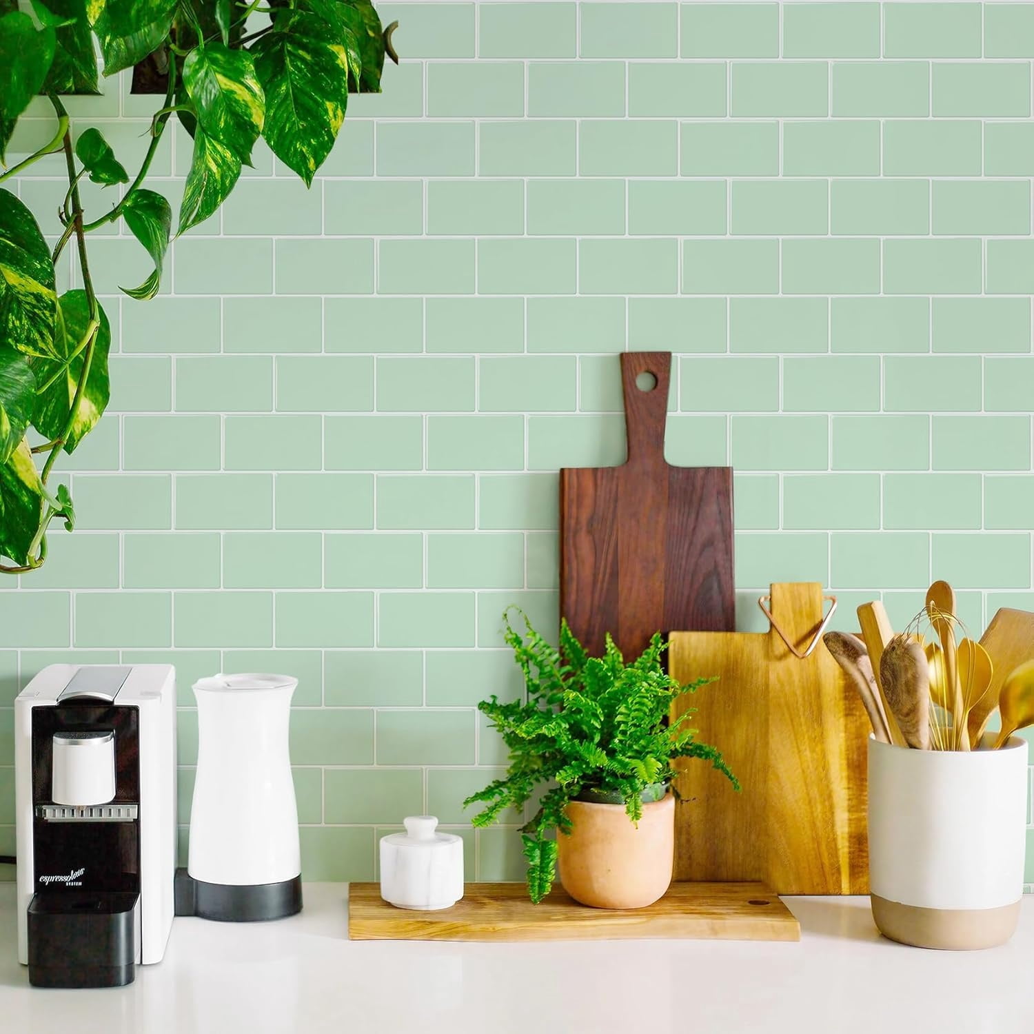 Peel and Stick Backsplash Subway Tiles, 10 Sheets of 12" x 12" - 3D Adhesive Peel and Stick Tile Backsplash for Kitchen, Bathroom, Wall Tile (Thicker Design, Light Green)