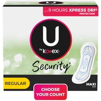 U by Kotex Security Maxi Feminine Pads, Regular Absorbency, Unscented, 48 Count