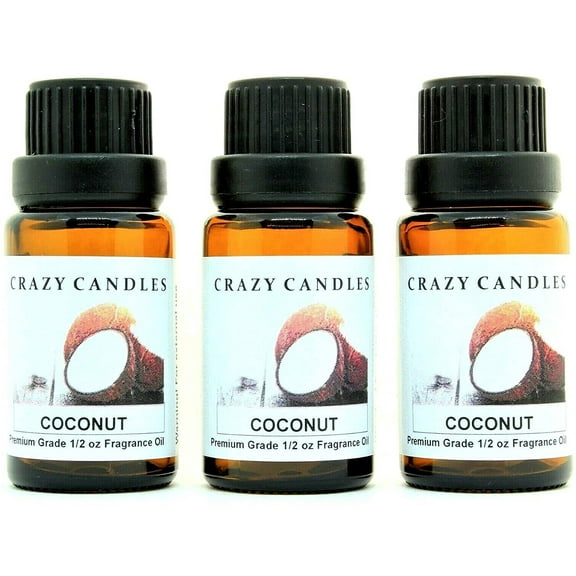 Crazy Candles Coconut 3 Bottles 1/2 fl oz Each (15ml) Premium Grade Scented Fragrance Oil Made in USA