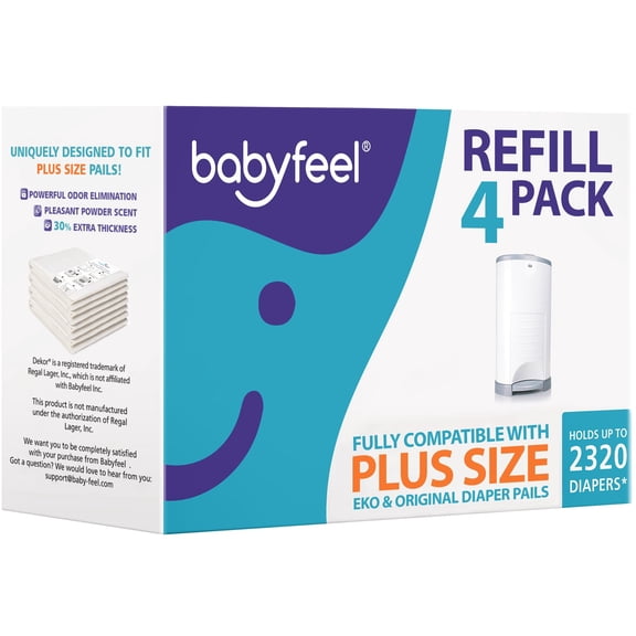 Babyfeel - 4 Pack Refill - Fits All Dekor Plus Pails - Holds Up To 2320 Diapers