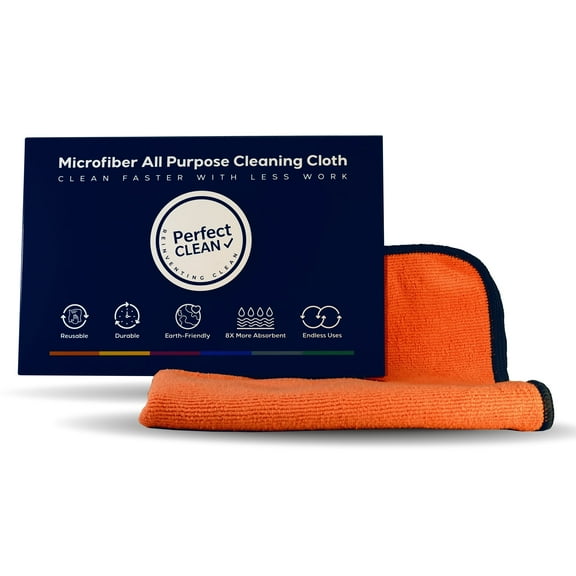 PerfectCLEAN - Microfiber Cleaning Cloth, Absorbent Cleaning Towels, 12”x12'', Single Pack, Orange