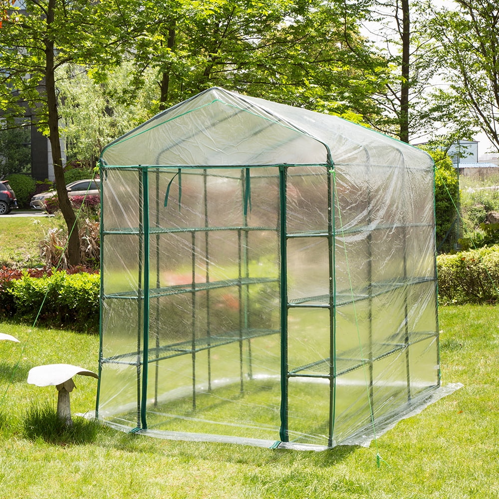 Glitzhome Metal Portable Large Walk-in Garden Plant Greenhouse for ...