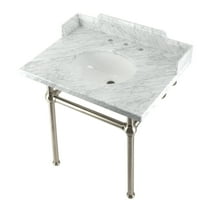 Kingston Brass LMS3030MB8 Pemberton 30" Carrara Marble Console Sink with Brass Legs (8-Inch, 3-Hole), Carrara Marble White/Brushed Nickel