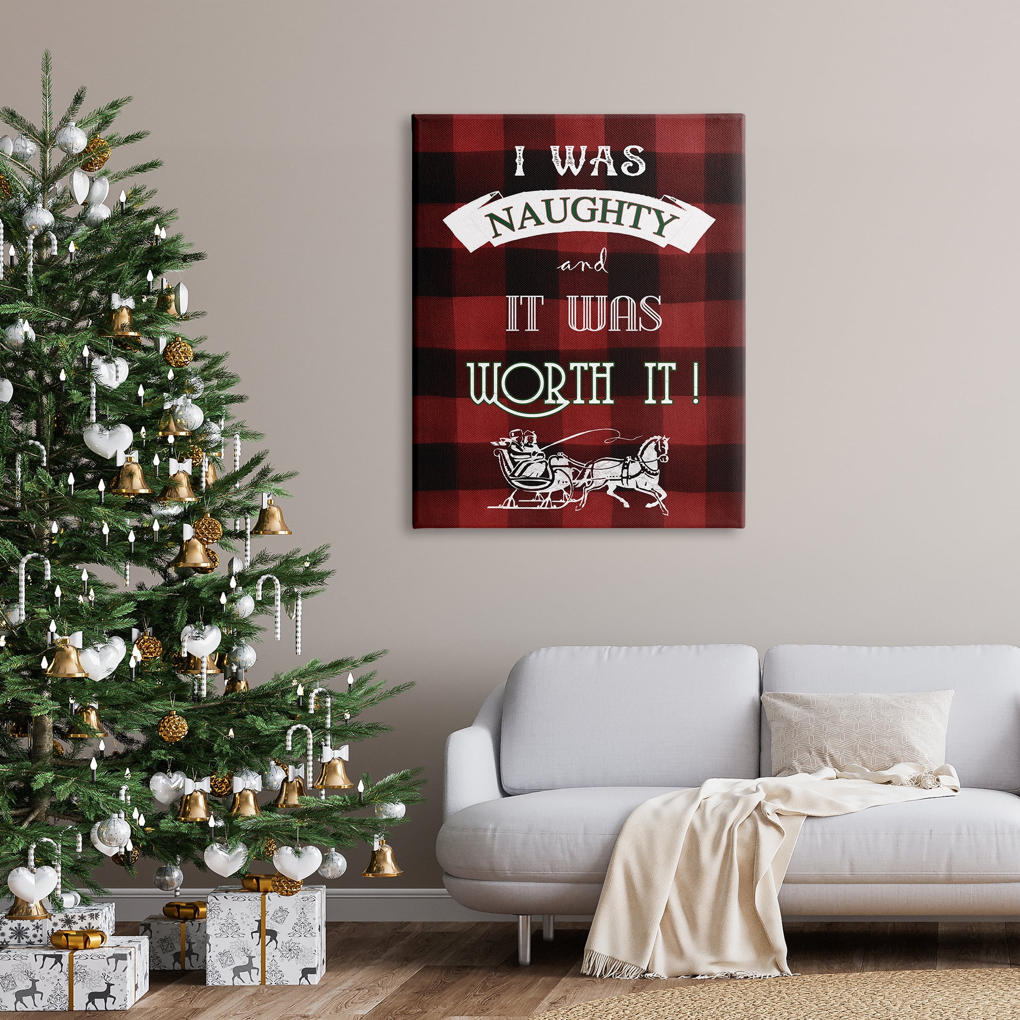 Stupell Industries Funny Plaid Christmas Holiday Painting Gallery Wrapped Canvas Print Wall Art, 36 x 48