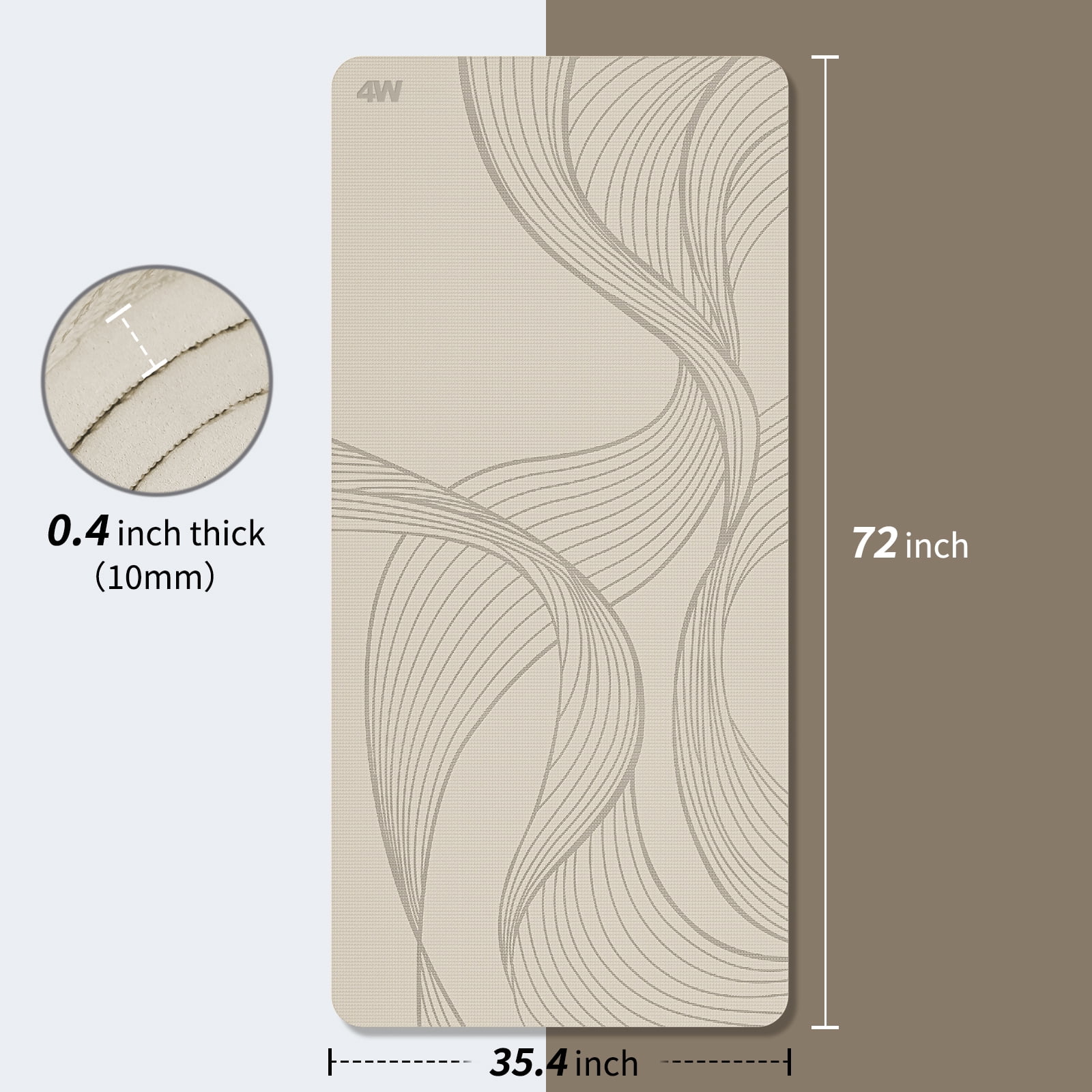 4W Wide Yoga Mats, Extra Large 35" x 72" Pilates Matt, 10mm Thick Non Slip, TPE Tear-Resistant Exercise Mats for Home Workouts (Beige)