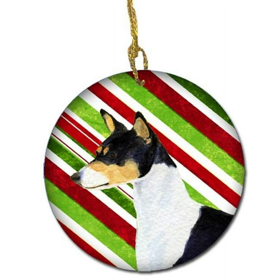 Basenji Candy Cane Holiday Christmas Ceramic Ornament