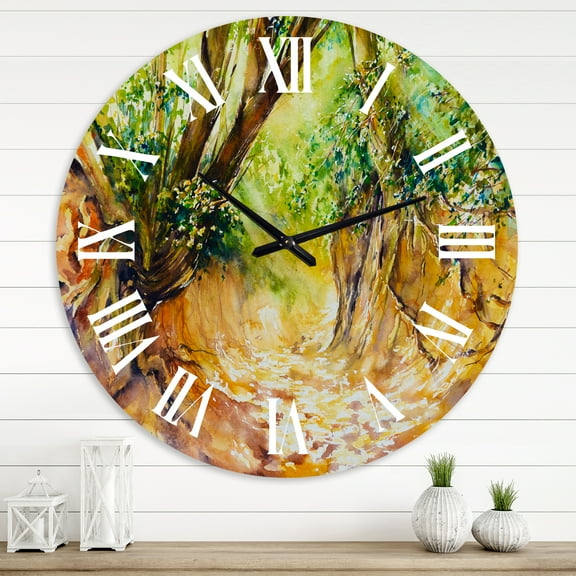 Designart 'Little Forest Road' Traditional Wall Clock