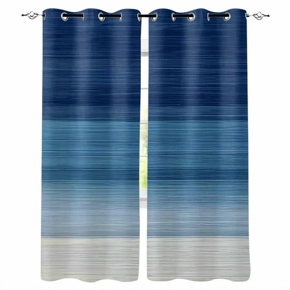 Fsddascl Navy Blue Striped Blackout Curtains for Bedroom/Living Room, Thermal Insulated Kitchen Curtains, Modern Abstract Art Farmhouse Stripe Grommet Darkening Window Treatment Drapes 52"x96"x2