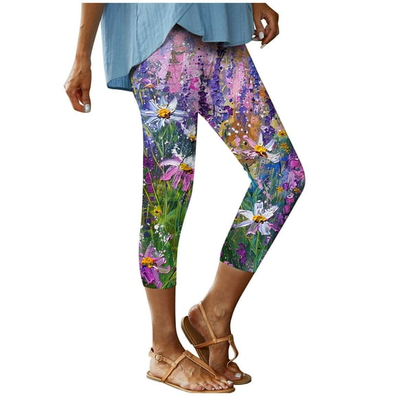 Floral Print Seamless Yoga Leggings for Women 2025 Fashion Summer Beach Capri Pants Soft Cozy Leggings for Workout