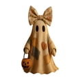 thumbnail image 3 of 25.6" Vintage Patchwork Ghost Statue with Pumpkin, Cute Halloween Tabletop Figurine, Rustic Fall Autumn Home Decor for Shelf, Mantle & Desk,(1 Pack), 3 of 9