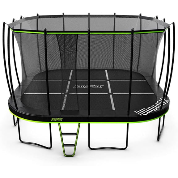 JumpFlex 19' Trampoline MEGA Outdoor Playset with Net and Ladder, Green/Black