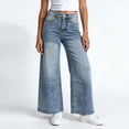 thumbnail image 3 of Luivaraty Jeans for Women Wide Leg Outdoor Jeans Casual Trendy High Button Zip Waist Denim Pants with Pockets, L-2XL, 3 of 6