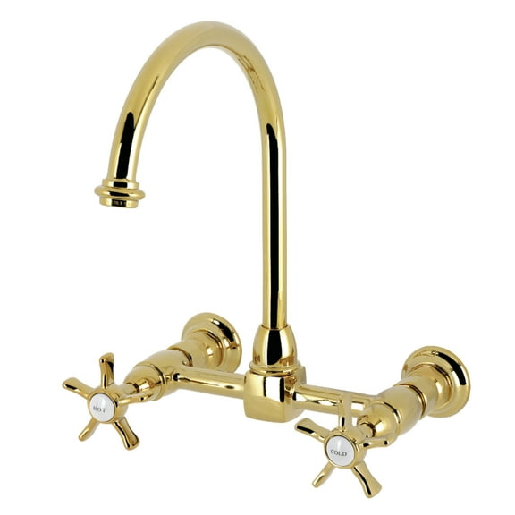 Kingston Brass KS1292NX Hamilton Double-Handle Wall-Mount Bridge Kitchen Faucet, Polished Brass