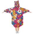 thumbnail image 2 of FORMRS Wearable Blanket Hoodie with Sleeves for Kids Cozy Flannel Sweatshirt, Red Whimsical Floral, 2 of 7