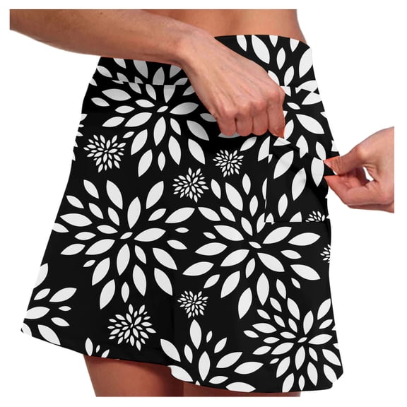 FASHOFT Tennis Skirts For Women Fashion Printed Double Layer Skort With Pockets Elastic For Outdoor Fitness Activities Womens Athletic Skirt Black