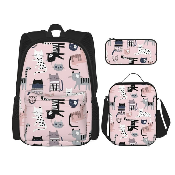 Fotbe Cat Set Escolar 3 en 1 para Niños - Mochila Duradera con Lonchera Aislante y Estuche para Lápices - Mochila Escolar para Niños y Niñas