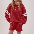 thumbnail image 2 of Women Summer Outfits Women's Striped Drop Shoulder Sweatshirt And Shorts Casual Two Piece Set For Fall Winter Comfort, 2 of 4