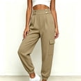 thumbnail image 4 of Elvqul Womens Cargo Pants with Multi Pockets, High Waisted Joggers Elastic Waist Button Quick Dry Casual Baggy Relaxed Fit Athletic Pants for Hiking Climbing Workout, 4 of 8