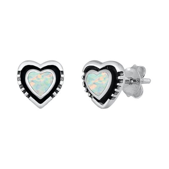 Sterling Silver Bali Style Heart Promise Love Earrings White Simulated Opal 925 Jewelry Female
