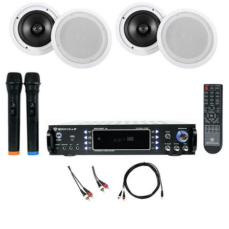 Rockville RPA70WBT Bluetooth Karaoke Amplifier (4) 8" Ceiling Speakers Mics
