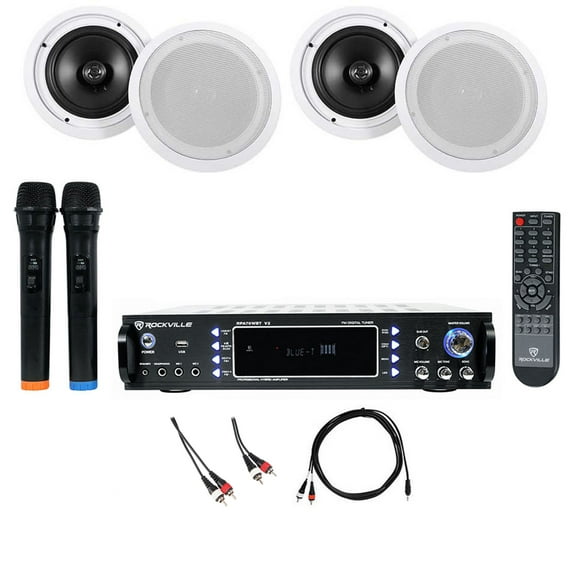 Rockville RPA70WBT Bluetooth Karaoke Amplifier (4) 8" Ceiling Speakers Mics