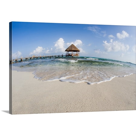 Great BIG Canvas | "Mexico, Yucatan Peninsula, Tulum, Pier Over Turquoise Ocean" Canvas Wall Art - 36x24
