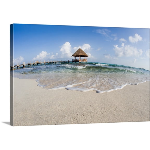 Great BIG Canvas | "Mexico, Yucatan Peninsula, Tulum, Pier Over Turquoise Ocean" Canvas Wall Art - 36x24