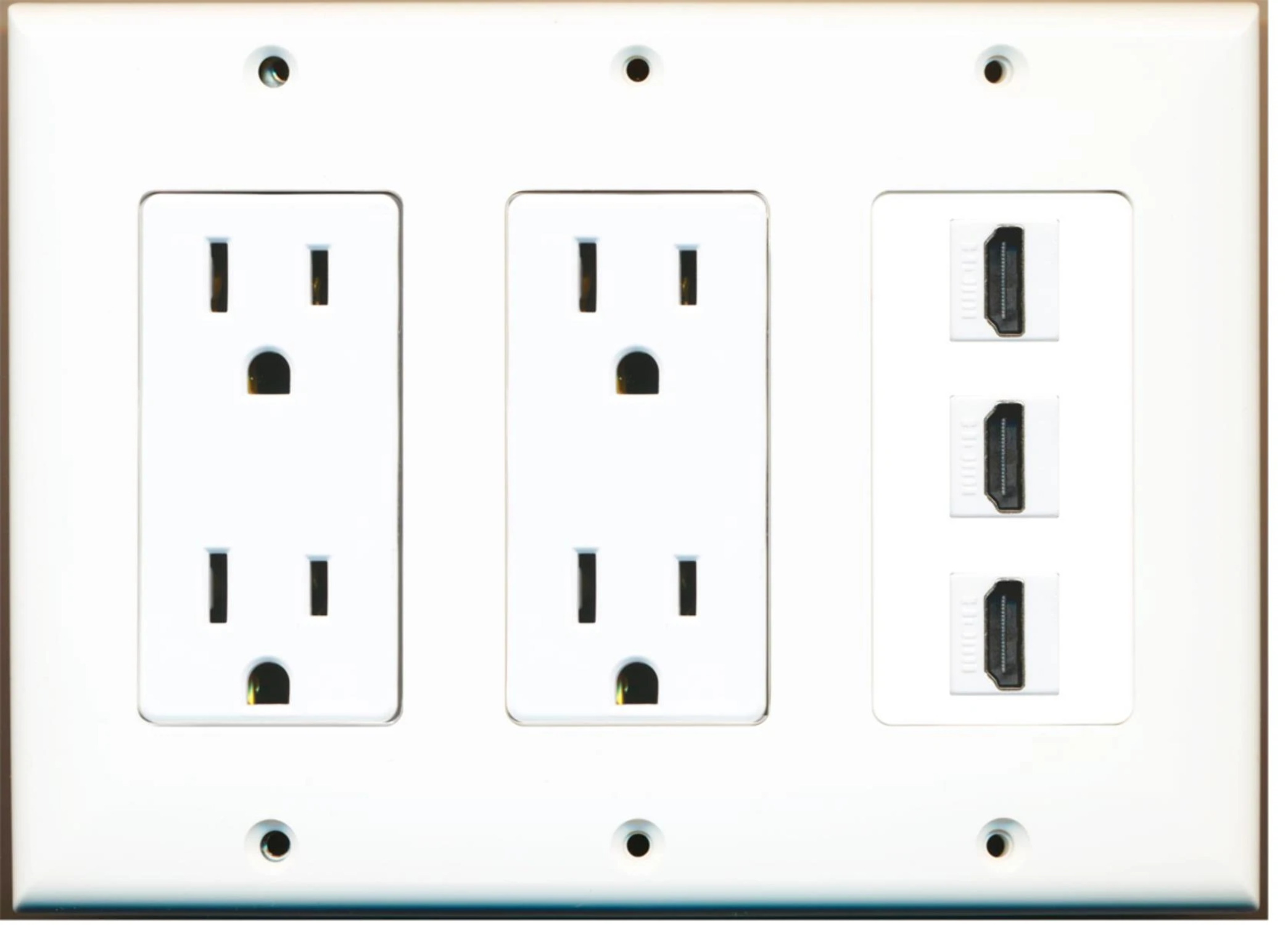 3 Port HDMI F/F Wall Plate w/Dual Power Outlet