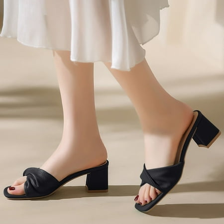 

ãYilirongyummã Black 39 Sandals Women Fashion Summer Women Sandals Medium Heel Heel Solid Color Open Toe Casual