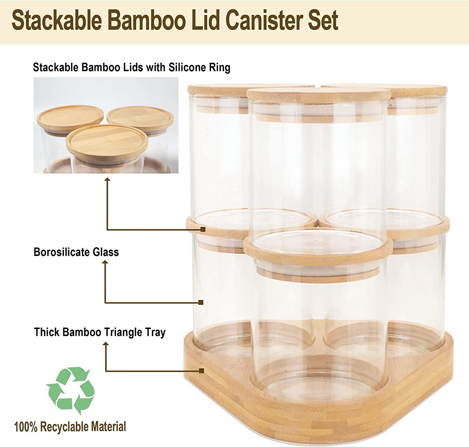 Pebbly Glass Containers with Bamboo Lids, Set of 3, 1 set - Interismo  Online Shop Global