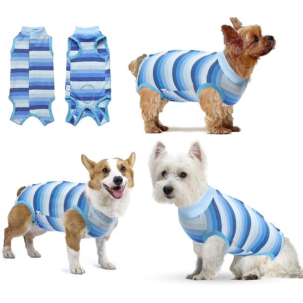 Recovery Suit for Puppy Dog Surgical Recovery Suit for Abdominal Wounds or Skin Diseases Male Female Anti-Licking Dog Onesies BLUE S