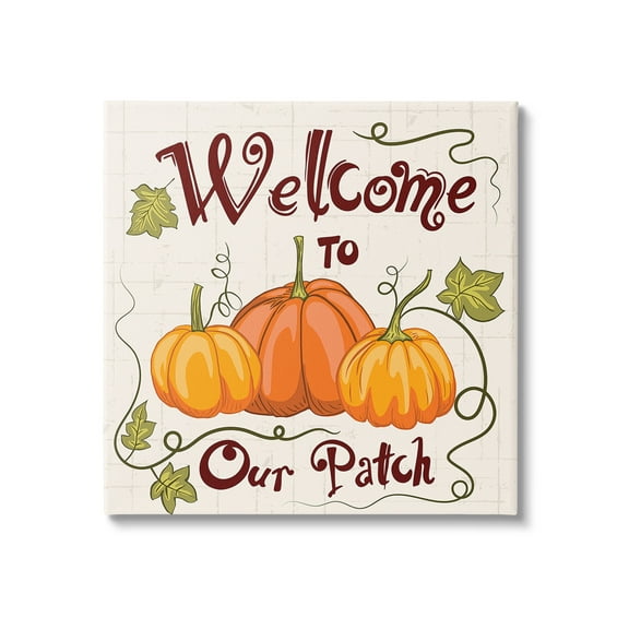 Stupell Industries Pumpkin Patch Welcome Holiday Painting Gallery Wrapped Canvas Art Print Wall Art, 17 x 17