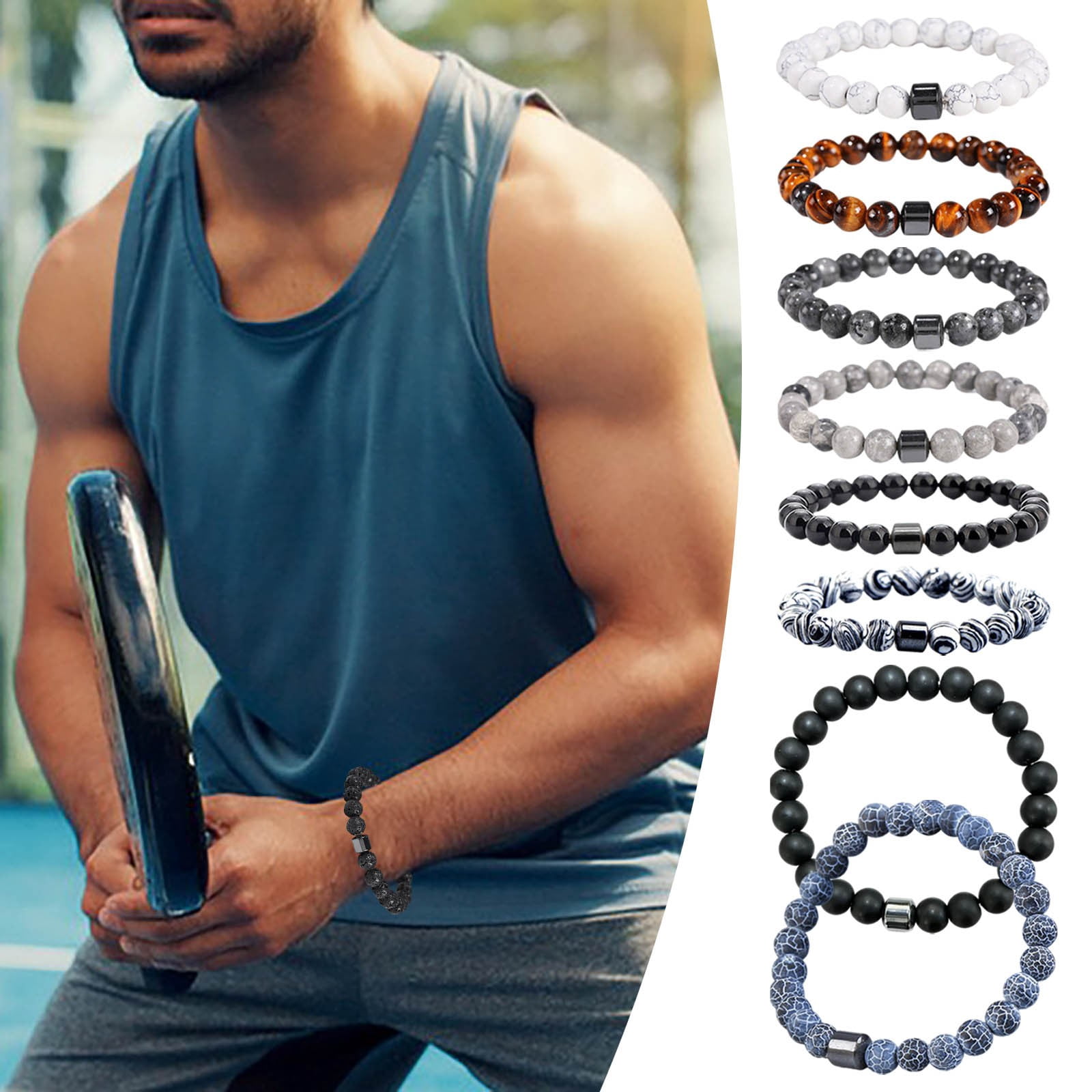 MojoFlow Magnetic Bracelet for Men - Natural Stones Handmade Bracelet with 800 Gauss Magnets, Lightweight & Stylish, Unisex Jewellery Gift