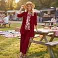 thumbnail image 4 of Textilo 3 Piece Lounge Sets for Women 3/4 Sleeve Cardigan Sleeveless Floral Top Wide Leg Pants Sweatsuit Sets Lounge Business Sets with Pockets,Wine 2XL, 4 of 5