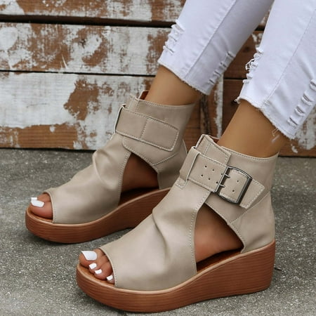 

Summer Savings Clearance 2023!AXXD White Sandals Women High-top Wedge Sandals Thick-soled Fishmouth Roman Sandals Height Increasing Shoes For Teachers New Arrival Size 6.5