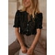thumbnail image 5 of Blusa PRETTYGARDEN de encaje de manga corta para mujer, color negro, 5 of 6