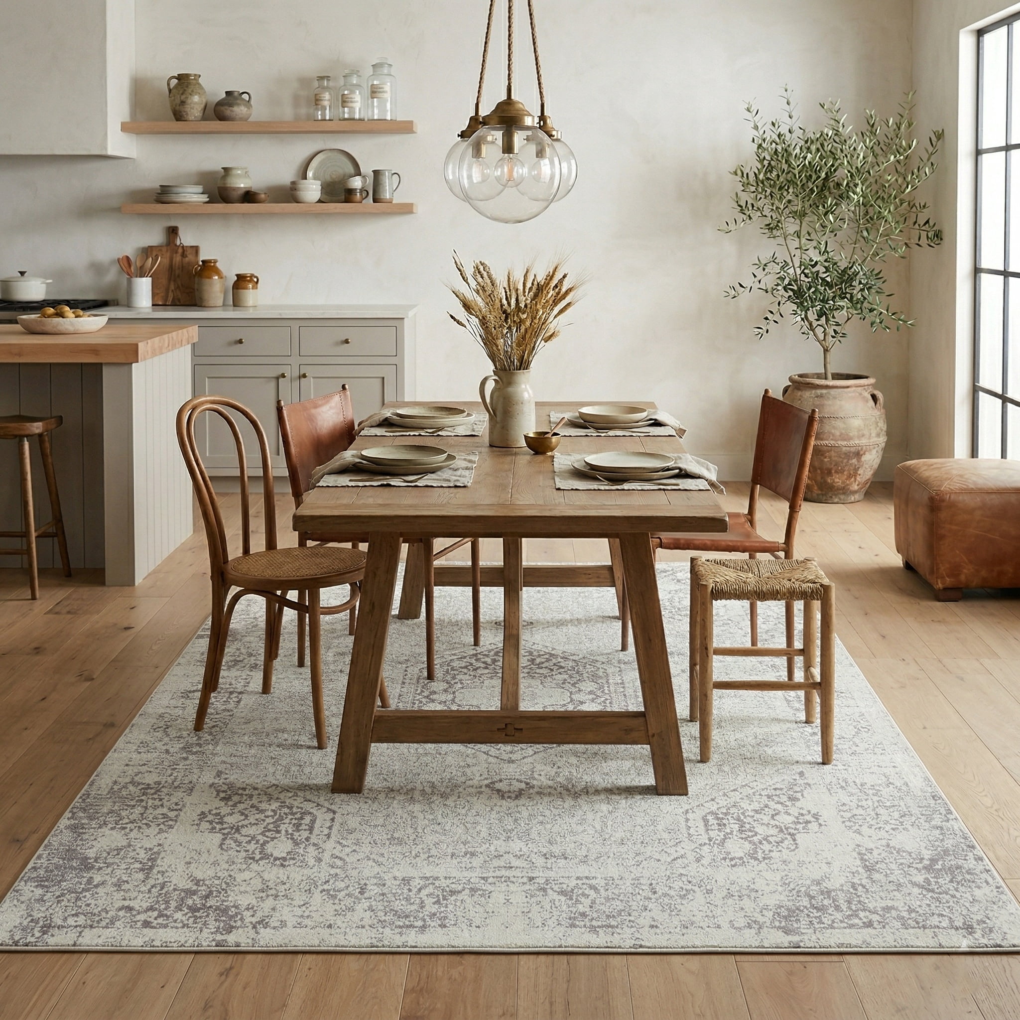 LR Home Brooke 5'3" x 7' Gray Medallion Waterproof Non-Slip Machine Washable Indoor Area Rug