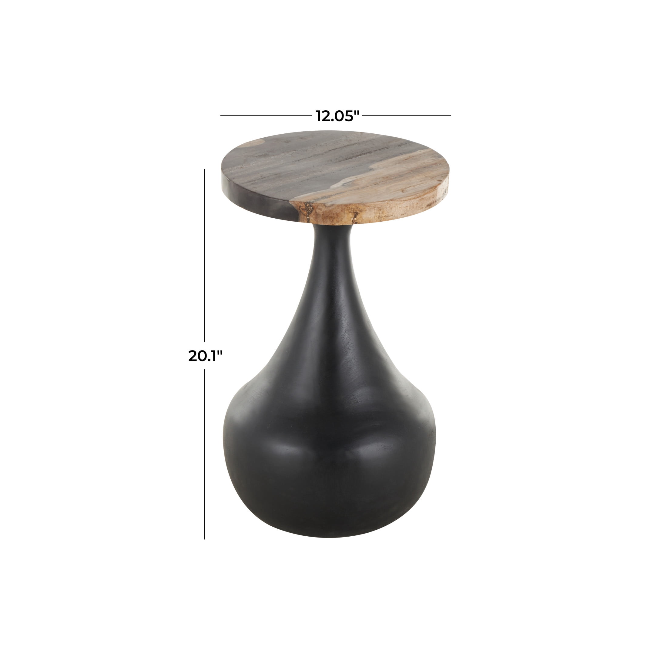 DecMode 12" x 20" Black Wood Handmade Fluted Accent Table with Brown Tabletop, 1-Piece