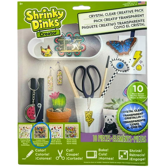 Shrinky Dinks Creative Pack, 10 Crystal Clear Sheets, Kids Arts and Crafts Activity Set by Just Play