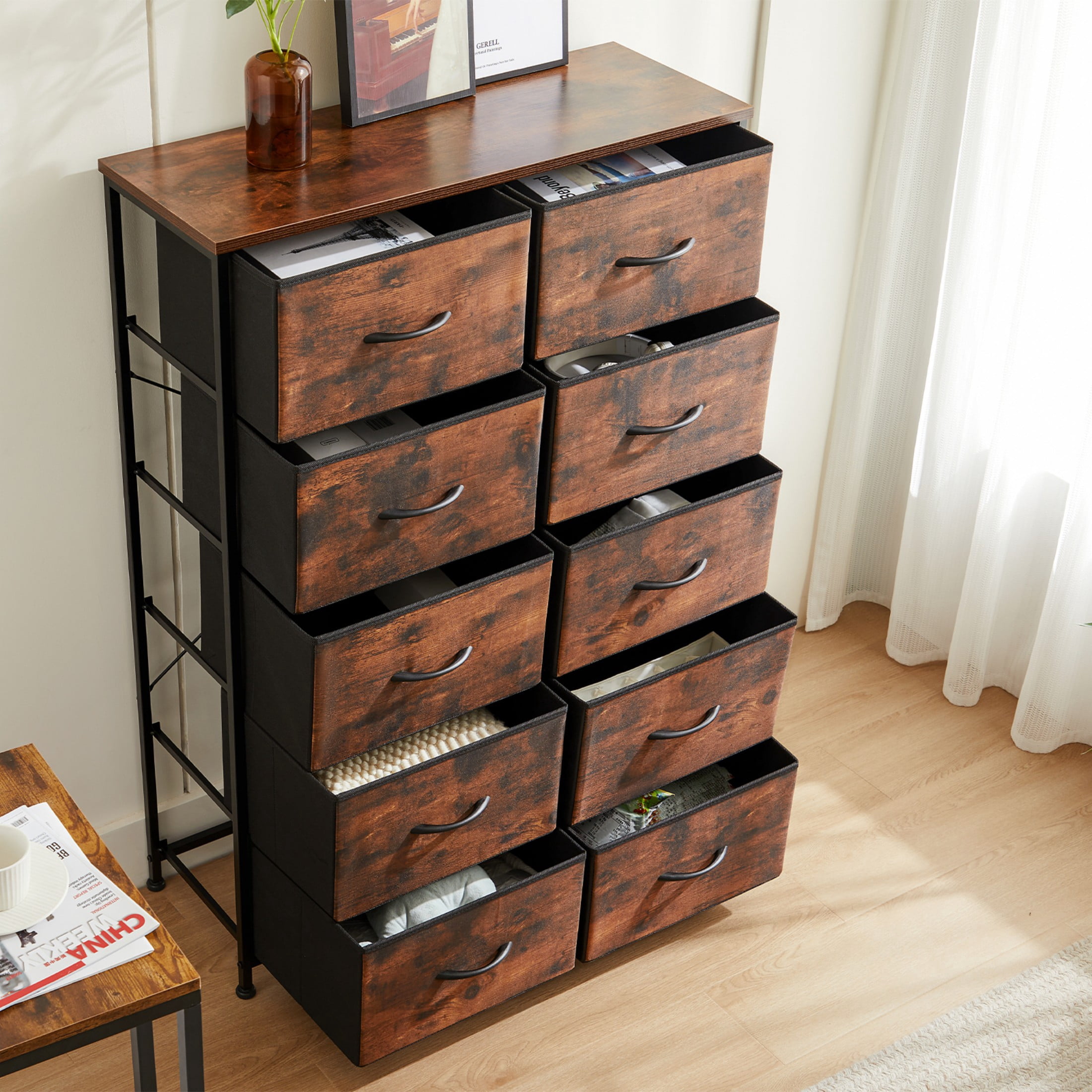 CONCETTA 10-Drawer Fabric Dresser Storage Chest for Bedroom, Closet, Entryway, Storage Furniture for Adults, Rust